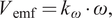 upper V Subscript emf Baseline equals k Subscript omega Baseline dot omega comma