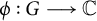 phi colon upper G long right arrow double struck upper C