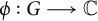 phi colon upper G long right arrow double struck upper C