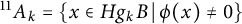 Superscript 11 Baseline upper A Subscript k Baseline equals StartSet x element of upper H g Subscript k Baseline upper B vertical bar phi left parenthesis x right parenthesis not equals 0 EndSet