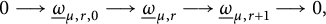 0 long right arrow ModifyingBelow Omega UnderbarSubscript mu comma r comma 0 Baseline long right arrow ModifyingBelow Omega UnderbarSubscript mu comma r Baseline long right arrow ModifyingBelow Omega UnderbarSubscript mu comma r plus 1 Baseline long right arrow 0 comma