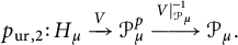 p Subscript u r comma 2 Baseline colon upper H Subscript mu Baseline backslash xrightarrow upper V script upper P Subscript mu Superscript p Baseline backslash xrightarrow upper V vertical bar Subscript script upper P Sub Subscript mu Subscript Superscript negative 1 Baseline script upper P Subscript mu Baseline period