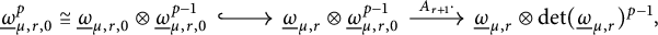 omega sub mu comma r comma 0 to the p-th power is isomorphic to omega sub mu comma r comma 0 tensor omega sub mu comma r comma 0 to the p minus 1 power approaches omega sub mu comma r tensor omega sub mu comma r comma 0 to the p minus 1 power appr...