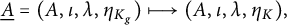 ModifyingBelow upper A Underbarequals left parenthesis upper A comma iota comma lamda comma eta Subscript upper K Sub Subscript g Subscript Baseline right parenthesis long right arrow from bar left parenthesis upper A comma iota comma lamda comma eta Subscript upper K Baseline right parenthesis comma