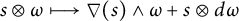 s circled times omega long right arrow from bar nabla left parenthesis s right parenthesis and omega plus s circled times d omega