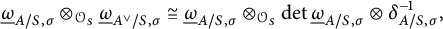 ModifyingBelow Omega UnderbarSubscript upper A divided by upper S comma sigma Baseline circled times Subscript script upper O Sub Subscript upper S Subscript Baseline ModifyingBelow Omega UnderbarSubscript upper A Sub Superscript or Subscript divided by upper S comma sigma Baseline approximately equals ModifyingBelow Omega UnderbarSubscript upper A divided by upper S comma sigma Baseline circled times Subscript script upper O Sub Subscript upper S Subscript Baseline backslash det ModifyingBelow Omega UnderbarSubscript upper A divided by upper S comma sigma Baseline circled times delta Subscript upper A divided by upper S comma sigma Superscript negative 1 Baseline comma