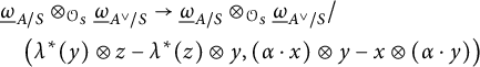 StartLayout 1st Row 1st Column Blank 2nd Column ModifyingBelow Omega UnderbarSubscript upper A divided by upper S Baseline circled times Subscript script upper O Sub Subscript upper S Baseline ModifyingBelow Omega UnderbarSubscript upper A Sub Superscript or Subscript divided by upper S Baseline right arrow ModifyingBelow Omega UnderbarSubscript upper A divided by upper S Baseline circled times Subscript script upper O Sub Subscript upper S Baseline ModifyingBelow Omega UnderbarSubscript upper A Sub Superscript or Subscript divided by upper S Baseline slash 2nd Row 1st Column Blank 2nd Column left parenthesis lamda Superscript asterisk Baseline left parenthesis y right parenthesis circled times z minus lamda Superscript asterisk Baseline left parenthesis z right parenthesis circled times y comma left parenthesis alpha dot x right parenthesis circled times y minus x circled times left parenthesis alpha dot y right parenthesis right parenthesis EndLayout