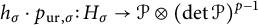 h Subscript sigma Baseline dot p Subscript u r comma sigma Baseline colon upper H Subscript sigma Baseline right arrow script upper P circled times left parenthesis backslash det script upper P right parenthesis Superscript p minus 1