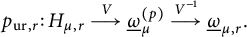 p Subscript u r comma r Baseline colon upper H Subscript mu comma r Baseline backslash overset upper V long right arrow ModifyingBelow Omega UnderbarSubscript mu Superscript left parenthesis p right parenthesis Baseline backslash overset upper V Superscript negative 1 Baseline long right arrow ModifyingBelow Omega UnderbarSubscript mu comma r Baseline period