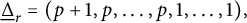 ModifyingBelow upper Delta UnderbarSubscript r Baseline equals left parenthesis p plus 1 comma p comma midline horizontal ellipsis comma p comma 1 comma midline horizontal ellipsis comma 1 right parenthesis comma