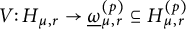 upper V colon upper H Subscript mu comma r Baseline right arrow ModifyingBelow Omega UnderbarSubscript mu comma r Superscript left parenthesis p right parenthesis Baseline subset of or equal to upper H Subscript mu comma r Superscript left parenthesis p right parenthesis