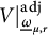 upper V vertical bar Subscript ModifyingBelow Omega UnderbarSub Subscript mu comma r Subscript Superscript a d j Baseline