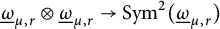 ModifyingBelow Omega UnderbarSubscript mu comma r Baseline circled times ModifyingBelow Omega UnderbarSubscript mu comma r Baseline right arrow upper S y m squared left parenthesis ModifyingBelow Omega UnderbarSubscript mu comma r Baseline right parenthesis