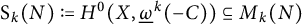 normal upper S Subscript k Baseline left parenthesis upper N right parenthesis colon equals q upper H Superscript 0 Baseline left parenthesis upper X comma ModifyingBelow Omega UnderbarSuperscript k Baseline left parenthesis negative upper C right parenthesis right parenthesis subset of or equal to upper M Subscript k Baseline left parenthesis upper N right parenthesis