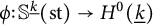 phi colon double struck upper S Superscript ModifyingBelow k UnderbarBaseline left parenthesis s t right parenthesis right arrow upper H Superscript 0 Baseline left parenthesis ModifyingBelow k Underbarright parenthesis