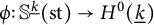 phi colon double struck upper S Superscript ModifyingBelow k UnderbarBaseline left parenthesis s t right parenthesis right arrow upper H Superscript 0 Baseline left parenthesis ModifyingBelow k Underbarright parenthesis