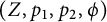 left parenthesis upper Z comma p 1 comma p 2 comma phi right parenthesis