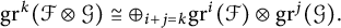g r Superscript k Baseline left parenthesis script upper F circled times script upper G right parenthesis approximately equals circled plus Underscript i plus j equals k Endscripts g r Superscript i Baseline left parenthesis script upper F right parenthesis circled times g r Superscript j Baseline left parenthesis script upper G right parenthesis period
