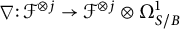 nabla colon script upper F Superscript circled times j Baseline right arrow script upper F Superscript circled times j Baseline circled times upper Omega Subscript upper S divided by upper B Superscript 1