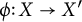phi colon upper X right arrow upper X prime