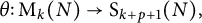 theta colon normal upper M Subscript k Baseline left parenthesis upper N right parenthesis right arrow normal upper S Subscript k plus p plus 1 Baseline left parenthesis upper N right parenthesis comma