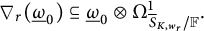 nabla Subscript r Baseline left parenthesis ModifyingBelow Omega UnderbarSubscript 0 Baseline right parenthesis subset of or equal to ModifyingBelow Omega UnderbarSubscript 0 Baseline circled times upper Omega Subscript ModifyingAbove bar With bar upper S upper K comma w Sub Subscript r Subscript divided by double struck upper F Superscript 1 Baseline period