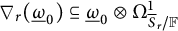 nabla Subscript r Baseline left parenthesis ModifyingBelow Omega UnderbarSubscript 0 Baseline right parenthesis subset of or equal to ModifyingBelow Omega UnderbarSubscript 0 Baseline circled times upper Omega Subscript ModifyingAbove bar With bar upper S r divided by double struck upper F Superscript 1