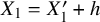 upper X 1 equals upper X prime 1 plus h