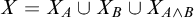 upper X equals upper X Subscript upper A Baseline union upper X Subscript upper B Baseline union upper X Subscript upper A and upper B