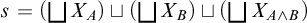 s equals left parenthesis backslash leftsqcup upper X Subscript upper A Baseline right parenthesis square cup left parenthesis backslash leftsqcup upper X Subscript upper B Baseline right parenthesis square cup left parenthesis backslash leftsqcup upper X Subscript upper A and upper B Baseline right parenthesis