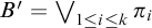 upper B prime equals backslash leftvee Underscript 1 less than or equals i less than or equals k Endscripts pi Subscript i Baseline