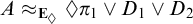 upper A almost equals Subscript upper E Sub Subscript lozenge Baseline lozenge pi 1 or upper D 1 or upper D 2