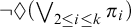 not lozenge left parenthesis backslash leftvee Underscript 2 less than or equals i less than or equals k Endscripts pi Subscript i Baseline right parenthesis