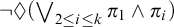 not lozenge left parenthesis backslash leftvee Underscript 2 less than or equals i less than or equals k Endscripts pi 1 and pi Subscript i Baseline right parenthesis