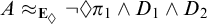 upper A almost equals Subscript upper E Sub Subscript lozenge Baseline not lozenge pi 1 and upper D 1 and upper D 2