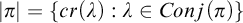 StartAbsoluteValue pi EndAbsoluteValue equals StartSet c r left parenthesis lamda right parenthesis colon lamda element of upper C o n j left parenthesis pi right parenthesis EndSet