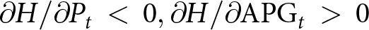 partial differential upper H slash partial differential Pt less than 0 comma partial differential upper H slash partial differential APGt greater than 0
