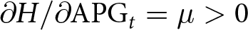 partial differential upper H slash partial differential APGt equals mu greater than 0