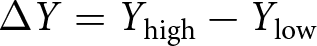 upper Delta upper Y equals Yhigh minus Ylow