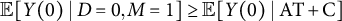 double struck upper E left bracket upper Y left parenthesis 0 right parenthesis vertical bar upper D equals 0 comma upper M equals 1 right bracket greater than or equals double struck upper E left bracket upper Y left parenthesis 0 right parenthesis vertical bar AT plus upper C right bracket