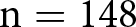 dollar sign n equals 148 dollar sign