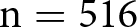 dollar sign n equals 516 dollar sign