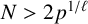 upper N greater than 2 p Superscript 1 divided by script l