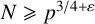 upper N greater than or slanted equals p Superscript 3 divided by 4 plus epsilon