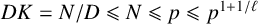 upper D upper K equals upper N divided by upper D less than or slanted equals upper N less than or slanted equals p less than or slanted equals p Superscript 1 plus 1 divided by script l