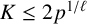 upper K less than or equals 2 p Superscript 1 divided by script l