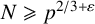 upper N greater than or slanted equals p Superscript 2 divided by 3 plus epsilon