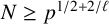upper N greater than or equals p Superscript 1 divided by 2 plus 2 divided by script l