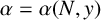 alpha equals alpha left parenthesis upper N comma y right parenthesis