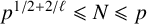 p Superscript 1 divided by 2 plus 2 divided by script l Baseline less than or slanted equals upper N less than or slanted equals p